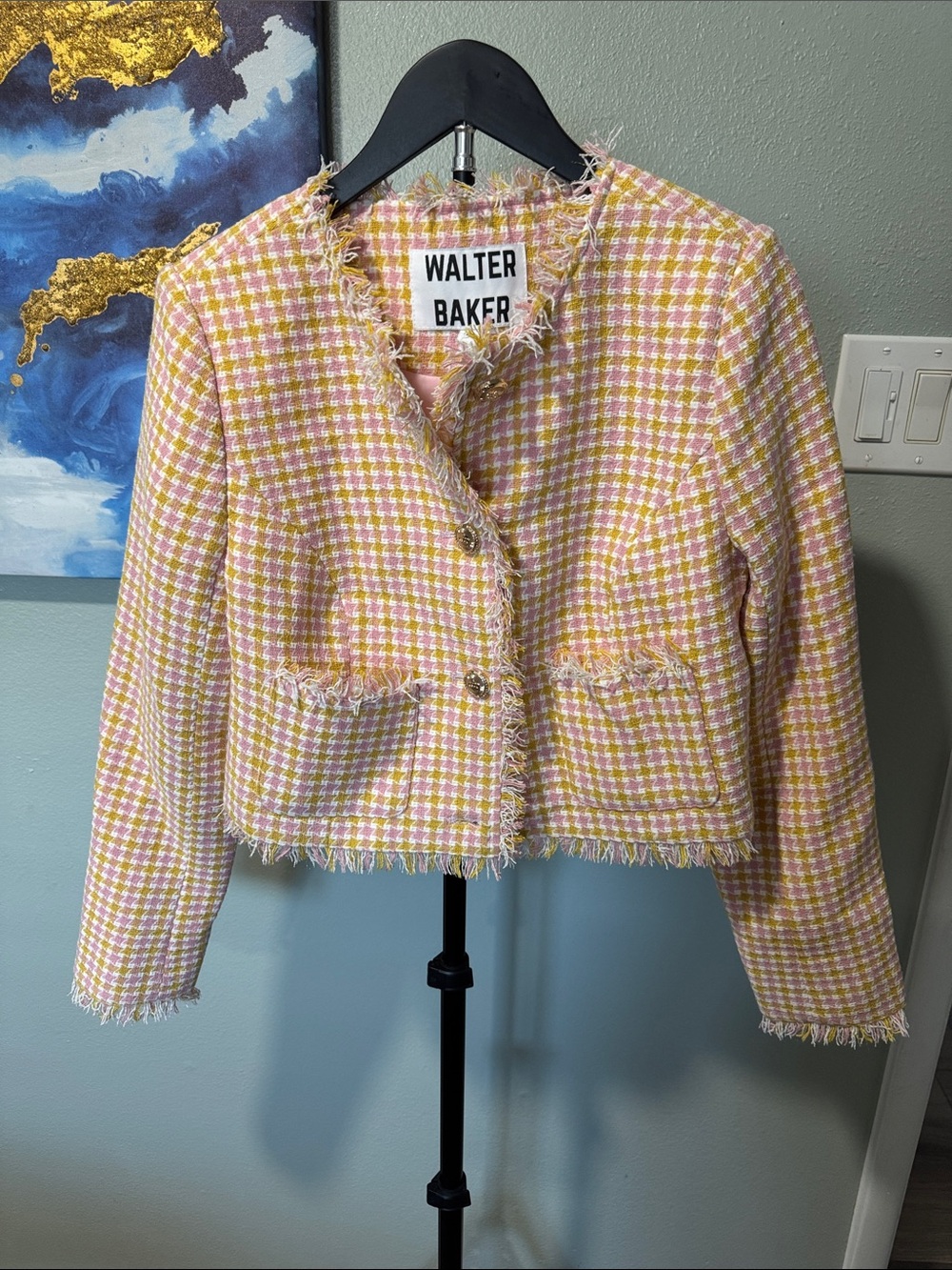 Walter Baker Pink and White Tweed Cropped Blazer